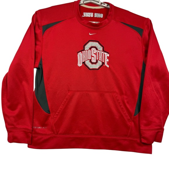Nike Team Ohio State Buckeyes Therma-FIT Sweatshirt Red Pullover Hoodie L - Picture 1 of 12